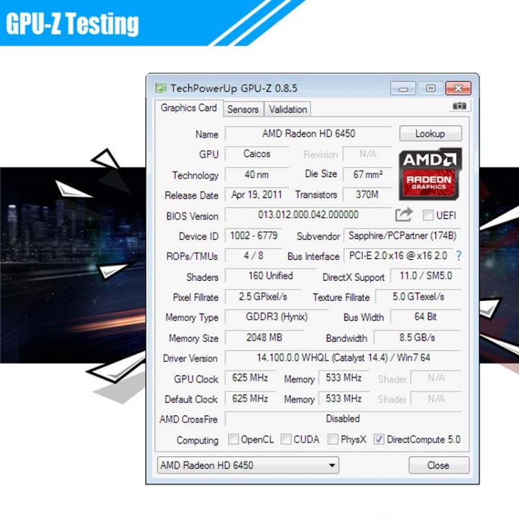 HD6450 2GB DDR3 64Bit Desktop Computer Office Discrete Graphics