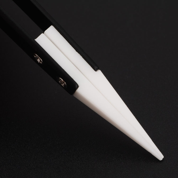 Anti-acid Heat Resistance Ceramic Tipped Tweezer Fine Small Flat White Head with Black Handle, Size:130 x 10mm
