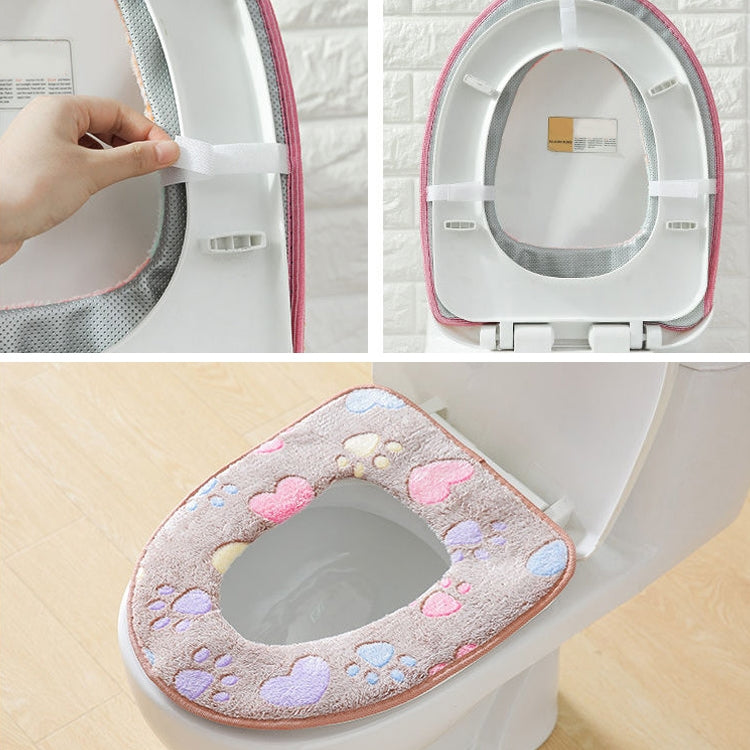 2 PCS Coral Velvet Thick Warm Toilet Cushion Sticky Buckle Waterproof Toilet Seat