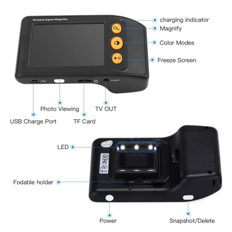 3.5 Inch 2X-25X High-Definition Handheld  Magnifying Glass Electronic Vision Aid
