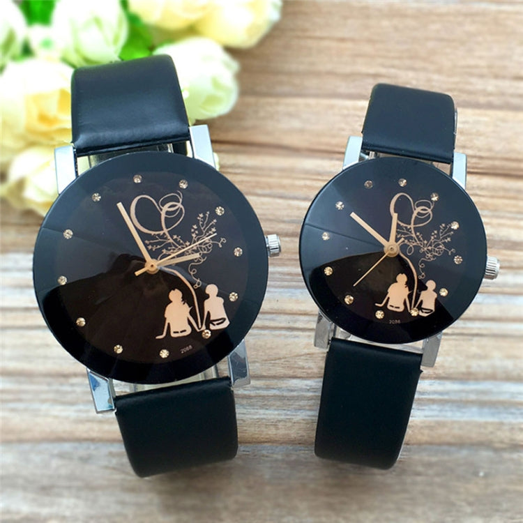 Couple Back View Pattern Leather Strap Quartz Watch