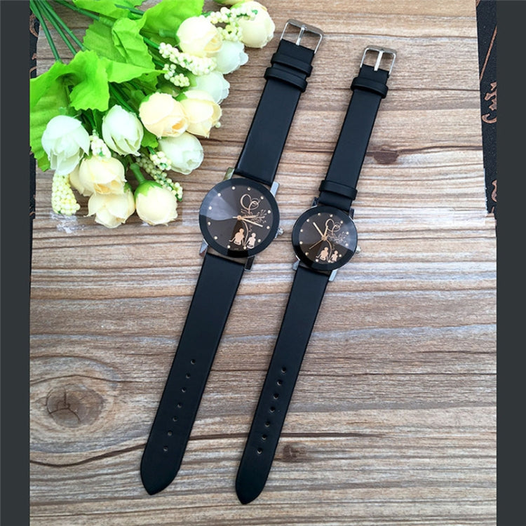 Couple Back View Pattern Leather Strap Quartz Watch