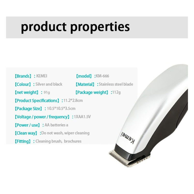 Kemei Electric Hair Clipper Mini Hair Trimmer Cutting Machine(Silver white)