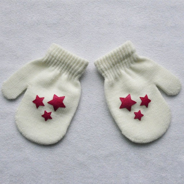 Dot Star Heart Pattern Mittens Children Gloves Soft Knitting Warm Mittens
