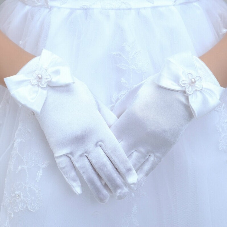 Lovely Girl Etiquette Performance Gloves bowknot Satin Gloves Short Children Princess Dance Glove, Size:S