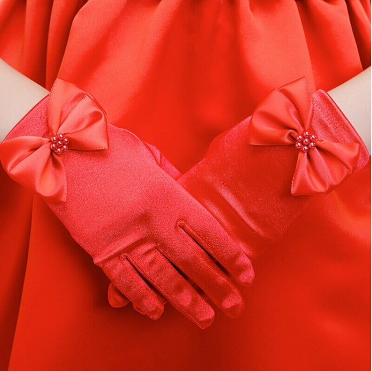 Lovely Girl Etiquette Performance Gloves bowknot Satin Gloves Short Children Princess Dance Glove, Size:S