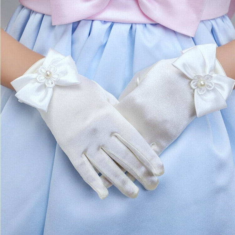 Lovely Girl Etiquette Performance Gloves bowknot Satin Gloves Short Children Princess Dance Glove, Size:M