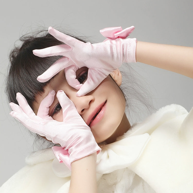 Lovely Girl Etiquette Performance Gloves bowknot Satin Gloves Short Children Princess Dance Glove, Size:M