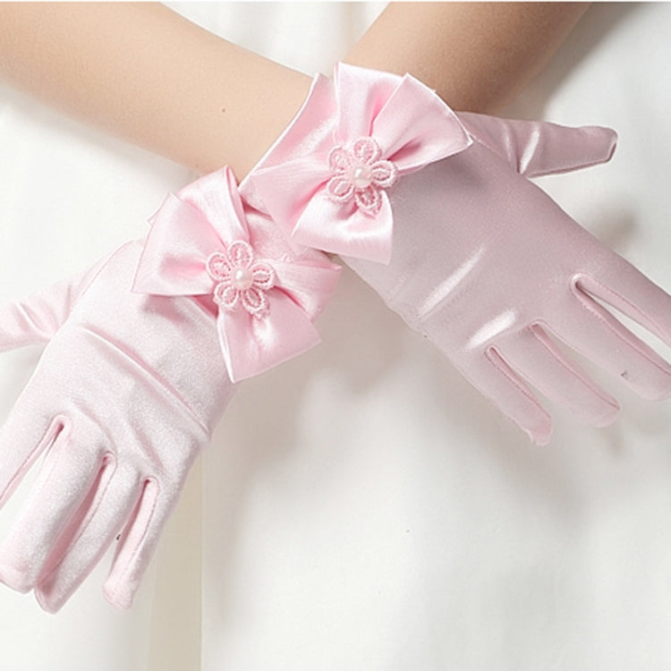 Lovely Girl Etiquette Performance Gloves bowknot Satin Gloves Short Children Princess Dance Glove, Size:L