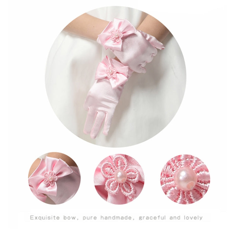 Lovely Girl Etiquette Performance Gloves bowknot Satin Gloves Short Children Princess Dance Glove, Size:L