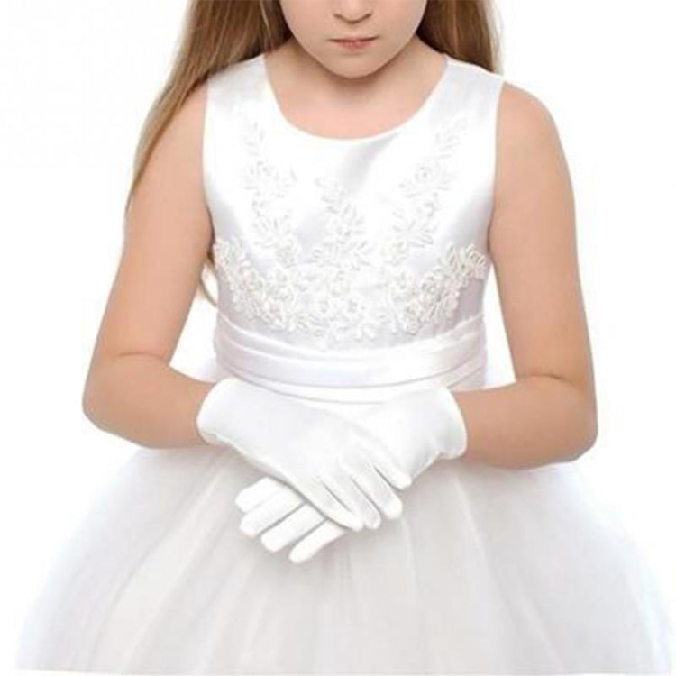 Unisex Kids Gloves Short Satin soft Elastic Gloves for Children Girls Boys Performance Dance Speech Gloves One Size(white)