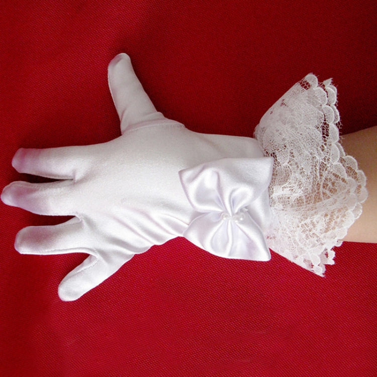Stylish White Lace Girls  Performance Gloves Sweet Party Kids Gloves Costume Accessories, Size:S ( for Age 4-8)