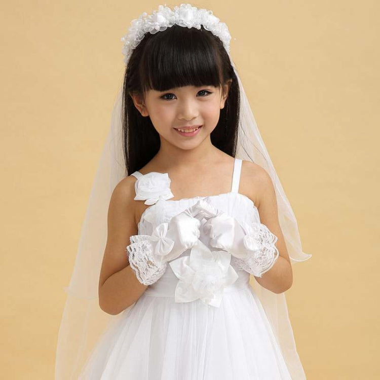 Stylish White Lace Girls  Performance Gloves Sweet Party Kids Gloves Costume Accessories, Size:M ( for Age 8-12)