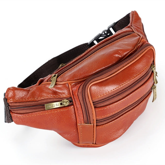 Fashion Men Leather Waist Bags Travel Necessity Organizer Mobile Phone Bag