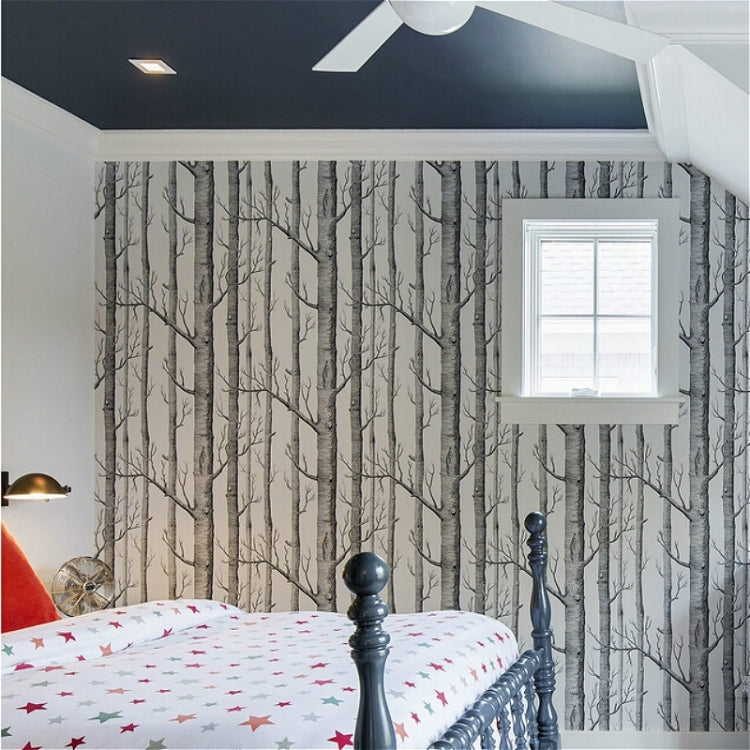 Nordic Style Modern Minimalist Living Room Black And White Birch Forest Non-woven TV Background Wallpaper