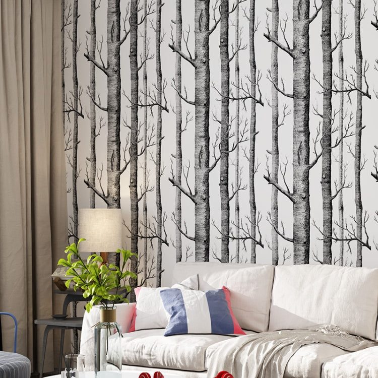 Nordic Style Modern Minimalist Living Room Black And White Birch Forest Non-woven TV Background Wallpaper