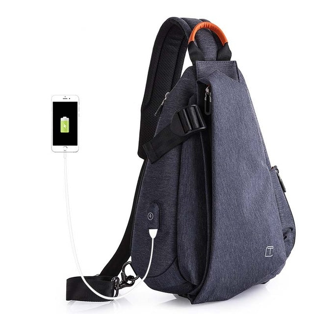 Multifunction Fashion Men Crossbody Bags Chest Pack  Messengers Bag Waterproof Shoulder Bag with USB Charging Port