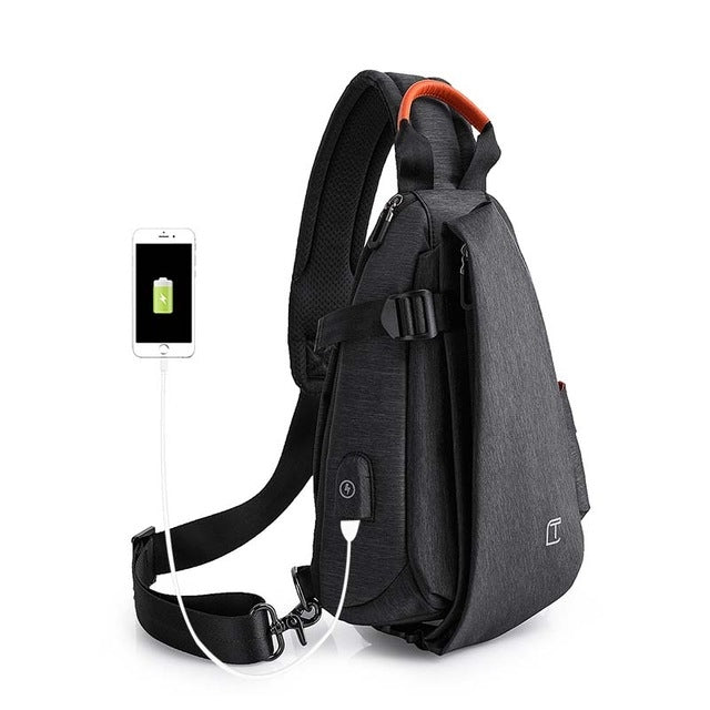 Multifunction Fashion Men Crossbody Bags Chest Pack  Messengers Bag Waterproof Shoulder Bag with USB Charging Port