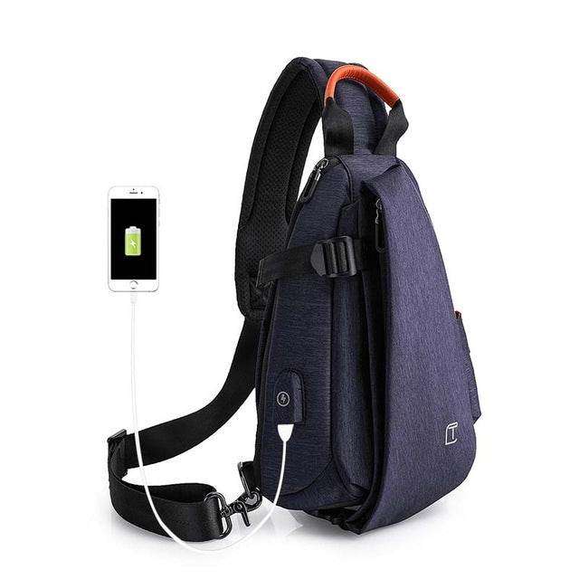 Multifunction Fashion Men Crossbody Bags Chest Pack  Messengers Bag Waterproof Shoulder Bag with USB Charging Port
