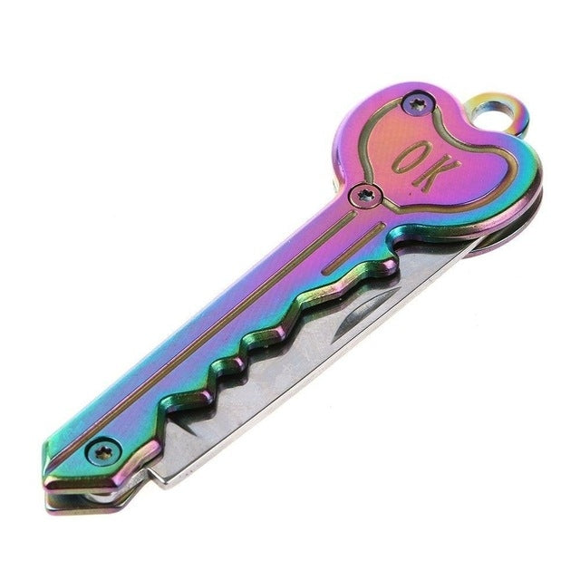 Mini Key Knife Camp Outdoor Keyring Ring Keychain Fold Self Defense Security Multi Tool