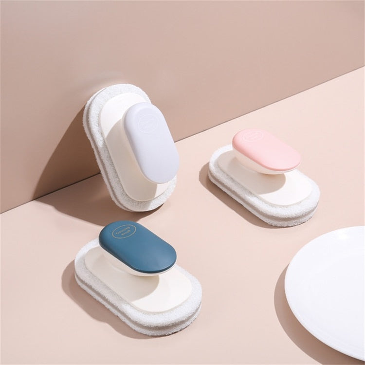 10 PCS Sponge Brush Clean Countertop Multi-function Kitchen Bathroom Scouring Pad Wash Dishes Pot Brush with Handle
