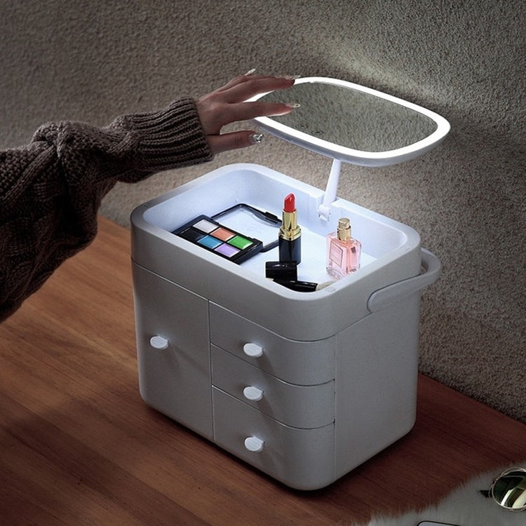 Desktop Cosmetic Drawer Storage Box Skin Care Products Dust-proof Makeup Box with Mirror, Style: