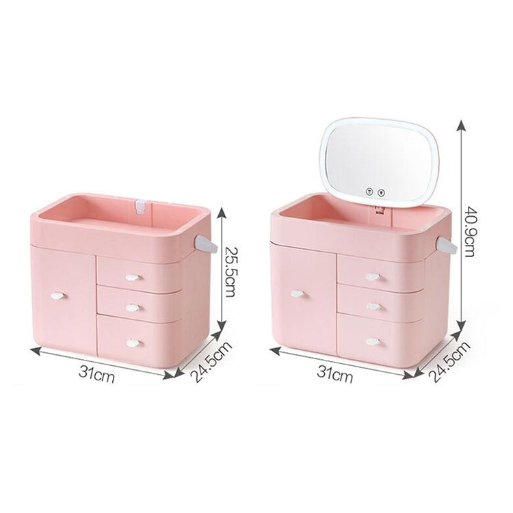 Desktop Cosmetic Drawer Storage Box Skin Care Products Dust-proof Makeup Box with Mirror, Style: