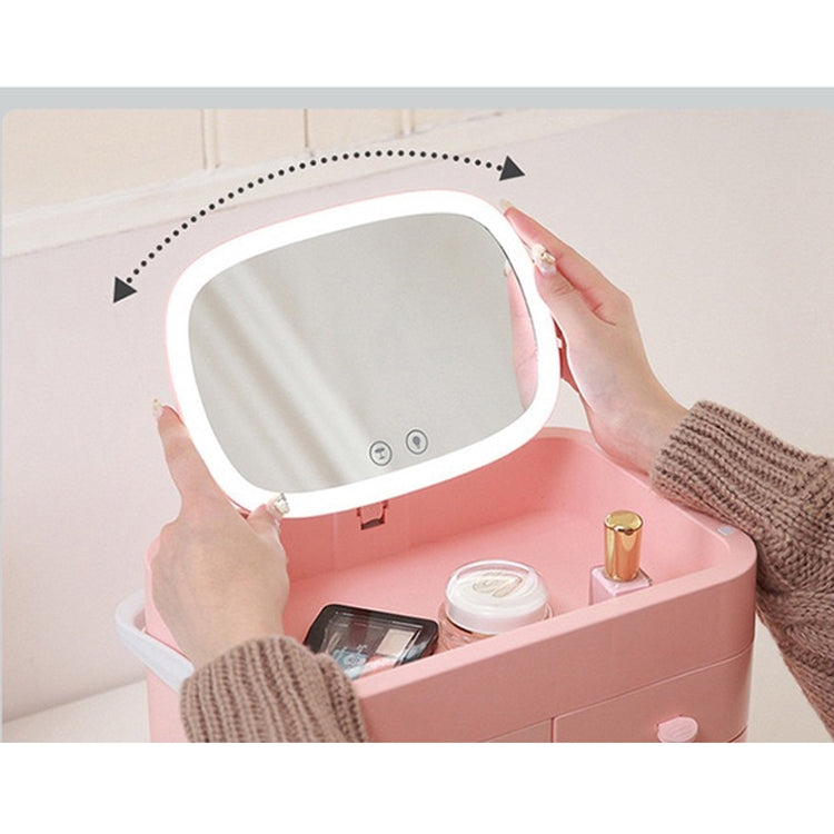 Desktop Cosmetic Drawer Storage Box Skin Care Products Dust-proof Makeup Box with Mirror, Style: