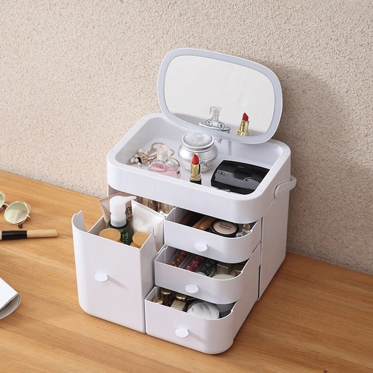 Desktop Cosmetic Drawer Storage Box Skin Care Products Dust-proof Makeup Box with Mirror, Style: