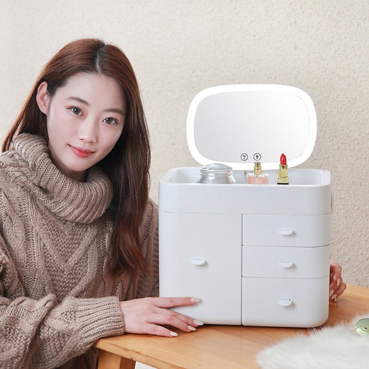 Desktop Cosmetic Drawer Storage Box Skin Care Products Dust-proof Makeup Box with Mirror, Style: