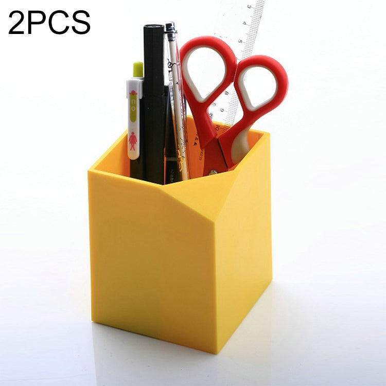 2 PCS Plastic Pen Holder Multifunctional Office Supplies(Yellow)