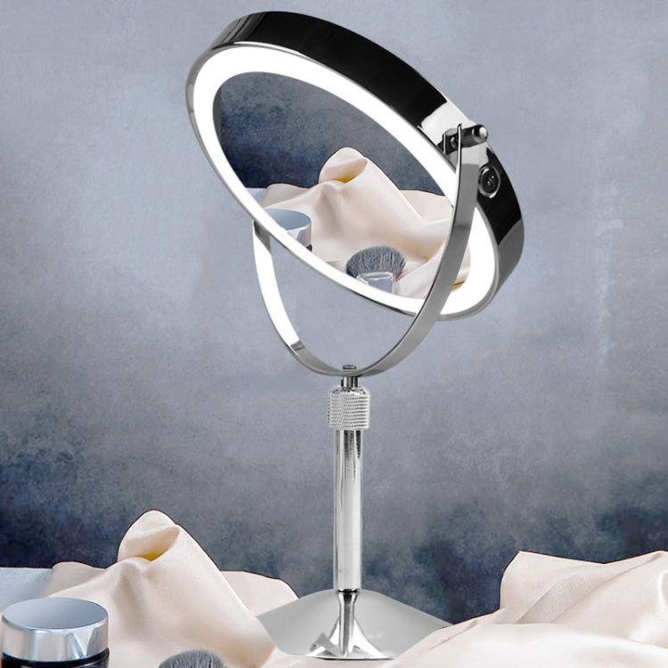 Desktop Double-SidedRound LED Luminous Makeup Mirror Liftable Magnifying Mirror, Specification:Plane + 5 Times Magnification(7-inch Rechargeable)