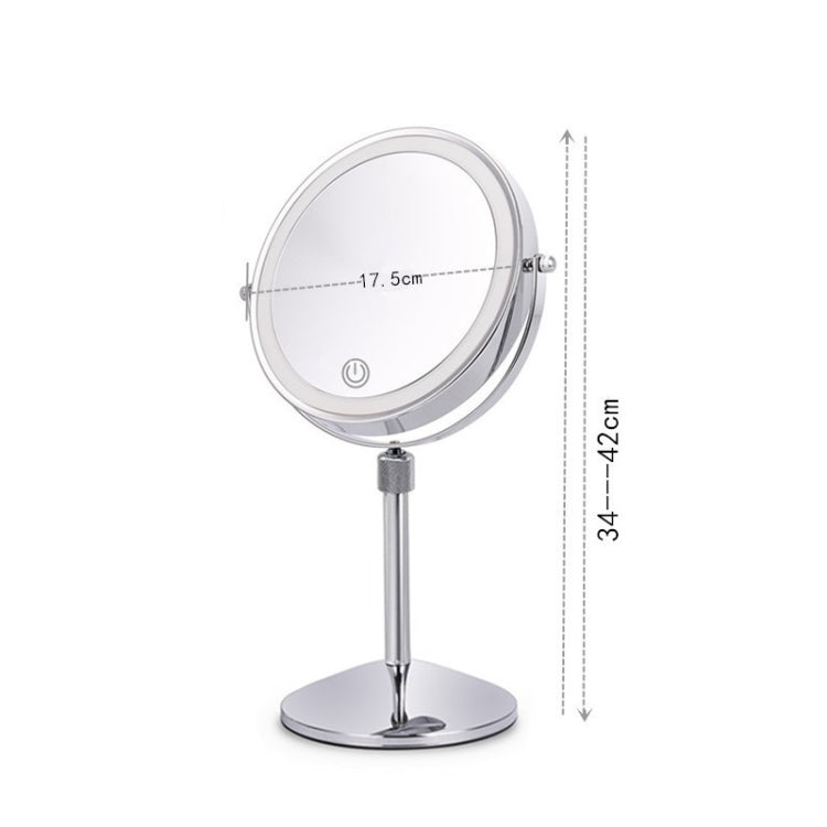 Desktop Double-SidedRound LED Luminous Makeup Mirror Liftable Magnifying Mirror, Specification:Plane + 5 Times Magnification(7-inch Rechargeable)