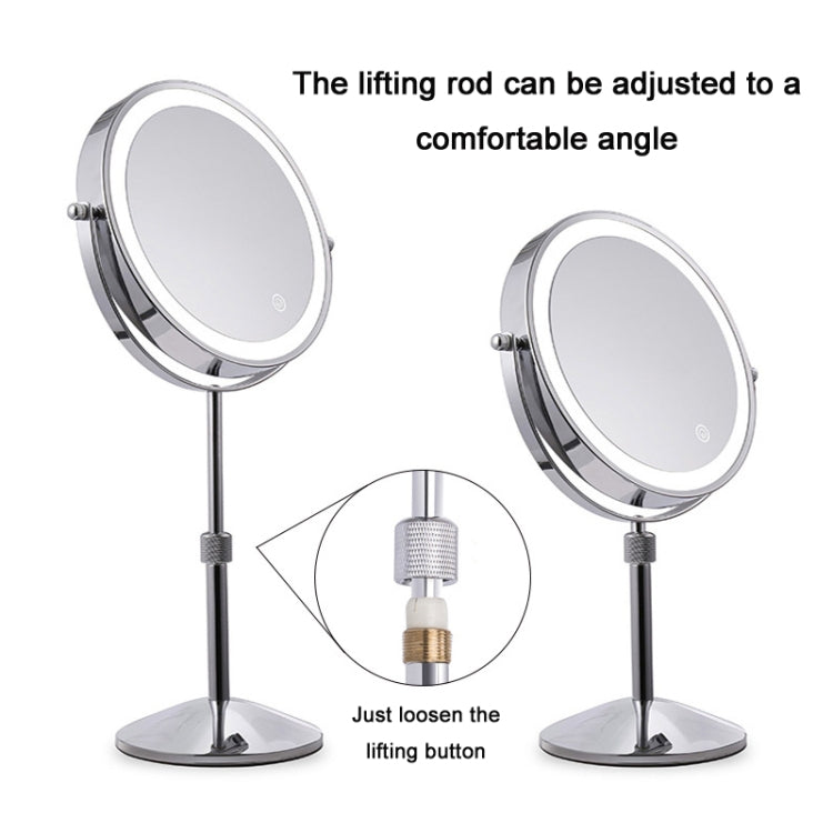 Desktop Double-SidedRound LED Luminous Makeup Mirror Liftable Magnifying Mirror, Specification:Plane + 5 Times Magnification(7-inch Rechargeable)