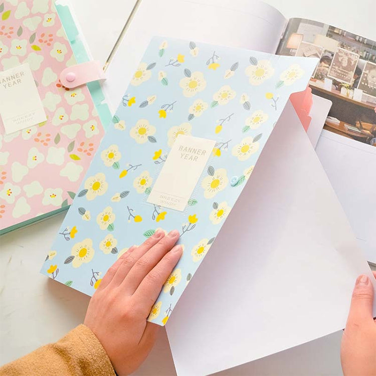 Office Small Fresh Flowers Multi-layer Folder PVC Folder