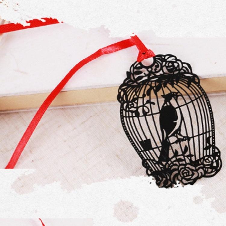 2 PCS Ferrous Metal Bookmarks Creative Stationery Gifts Bird Cage