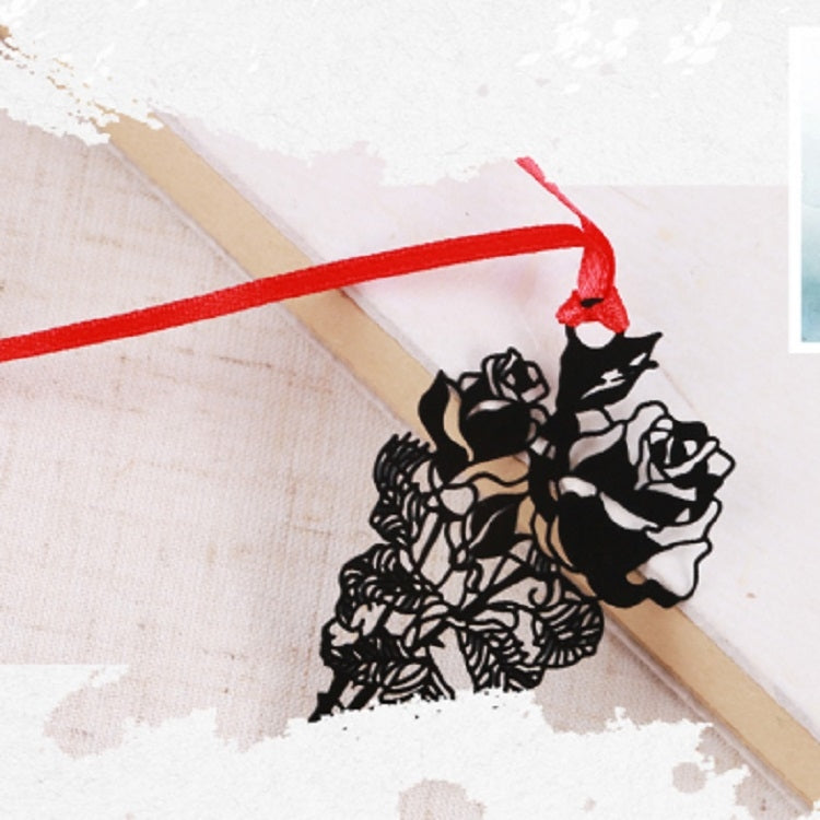 2 PCS Ferrous Metal Bookmarks Creative Stationery Gifts Rose Flower