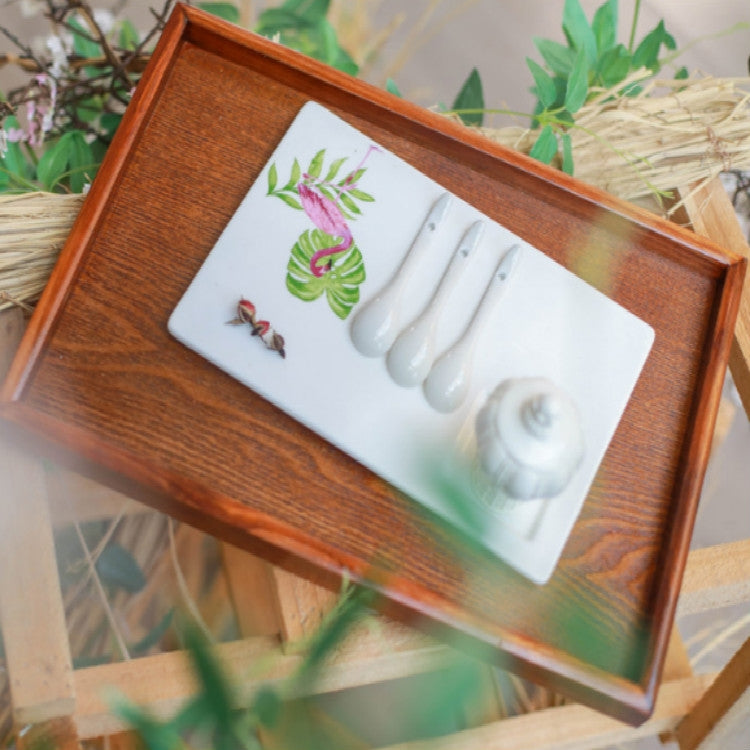 Rectangular Solid Wood Dinner Plate Water Cup Storage Tray Fruit Dessert Plate