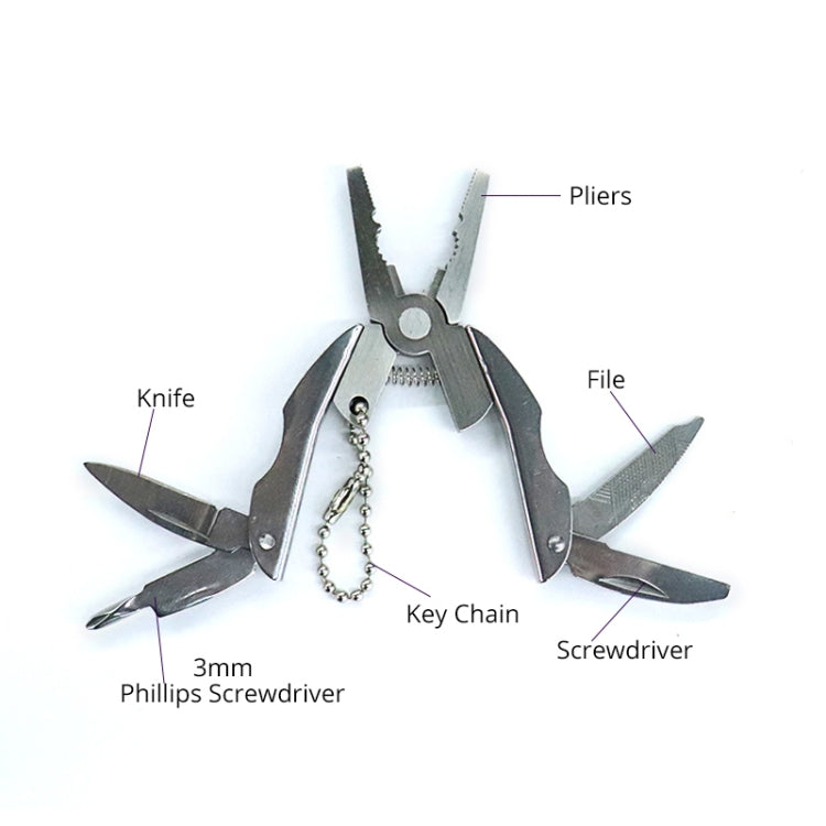 Portable Multifunction Folding Plier Stainless Steel Foldaway Knife Keychain Screwdriver(Silver)