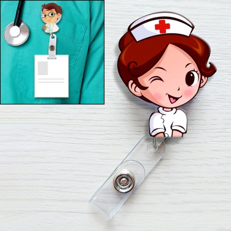 Brown Hair Nurse Pattern Cute Retractable Badge Reel Student Nurse ID Name Card Badge