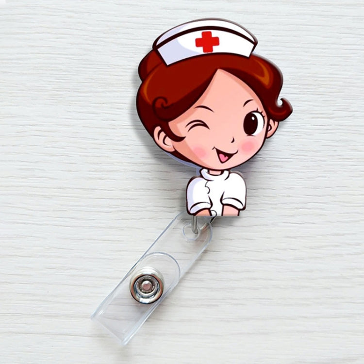 Brown Hair Nurse Pattern Cute Retractable Badge Reel Student Nurse ID Name Card Badge