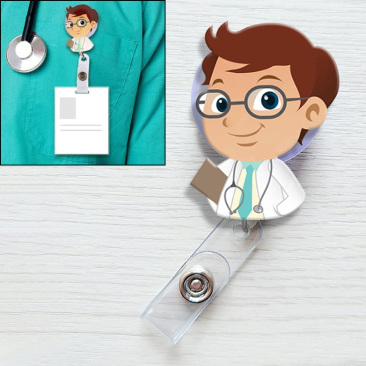 A Doctor in Spectacles Pattern Cute Retractable Badge Reel Student Nurse ID Name Card Badge