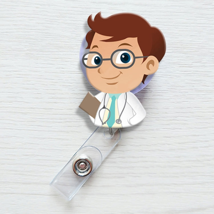 A Doctor in Spectacles Pattern Cute Retractable Badge Reel Student Nurse ID Name Card Badge