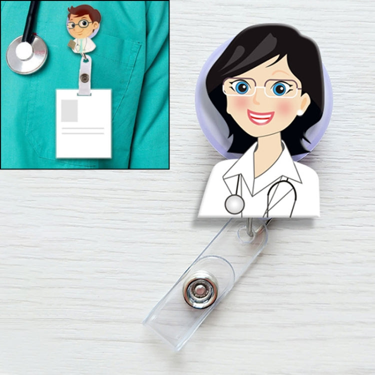 Female Doctor Pattern Cute Retractable Badge Reel Student Nurse ID Name Card Badge