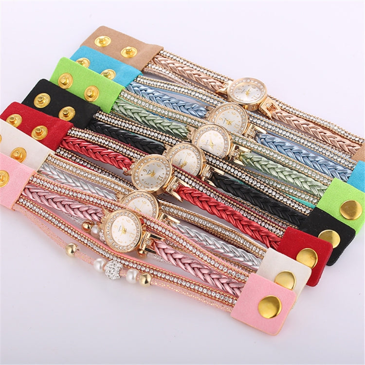 Duoya D249 Woven Twisted Pearls Round Analog Quartz Wrist Bracelet Watch for Ladies