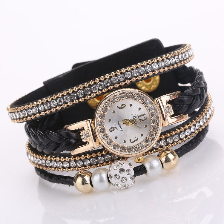 Duoya D249 Woven Twisted Pearls Round Analog Quartz Wrist Bracelet Watch for Ladies