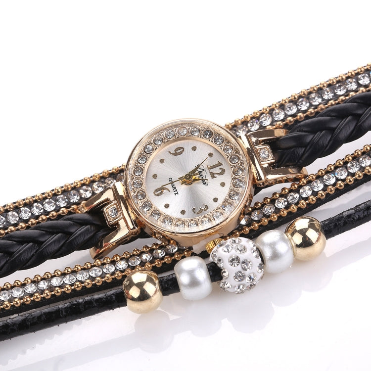 Duoya D249 Woven Twisted Pearls Round Analog Quartz Wrist Bracelet Watch for Ladies