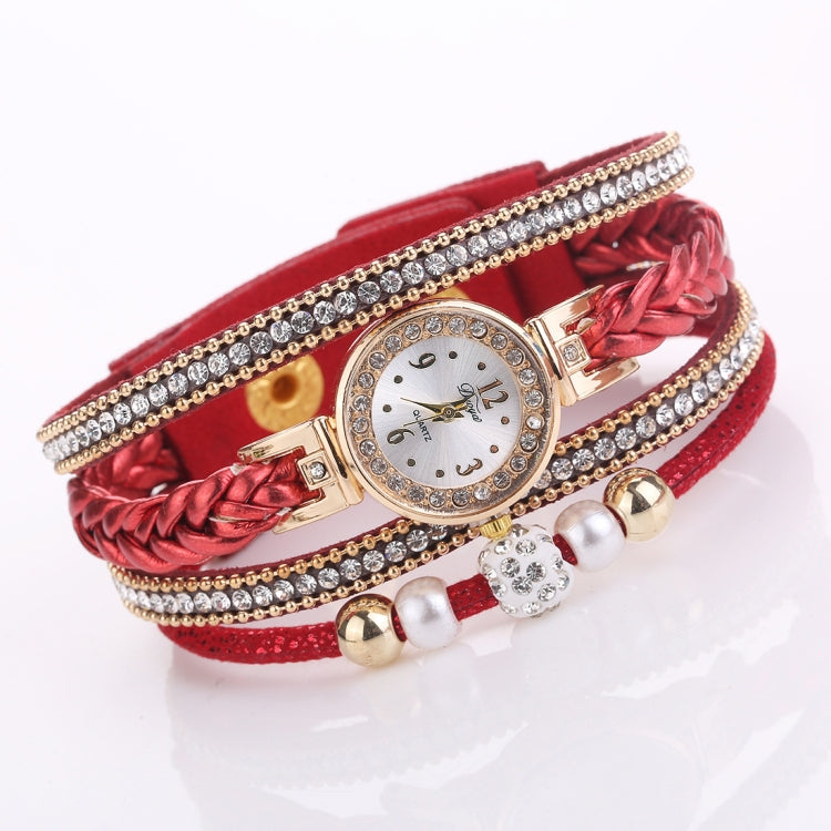 Duoya D249 Woven Twisted Pearls Round Analog Quartz Wrist Bracelet Watch for Ladies
