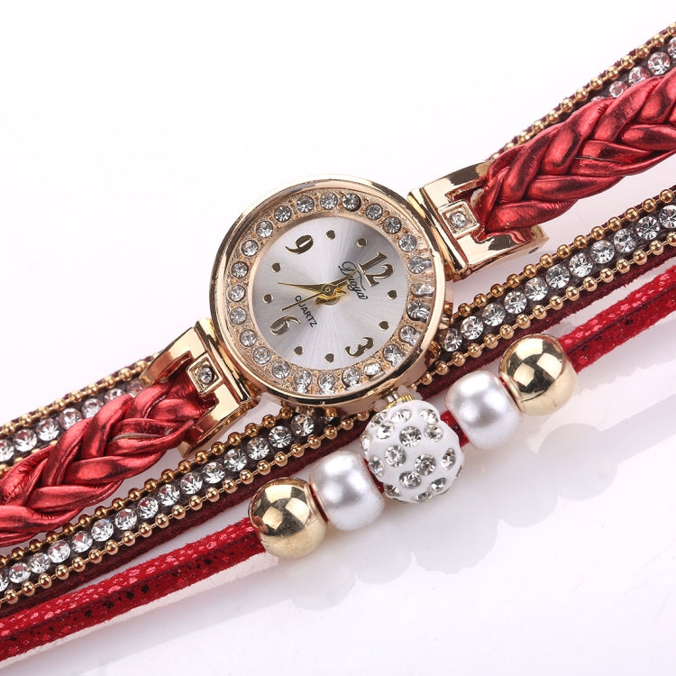 Duoya D249 Woven Twisted Pearls Round Analog Quartz Wrist Bracelet Watch for Ladies