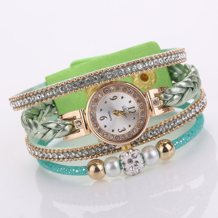 Duoya D249 Woven Twisted Pearls Round Analog Quartz Wrist Bracelet Watch for Ladies
